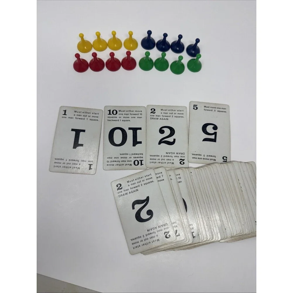 Vintage 1964 Sorry! Board Game Replacement 45 Cards & Playing Pieces
